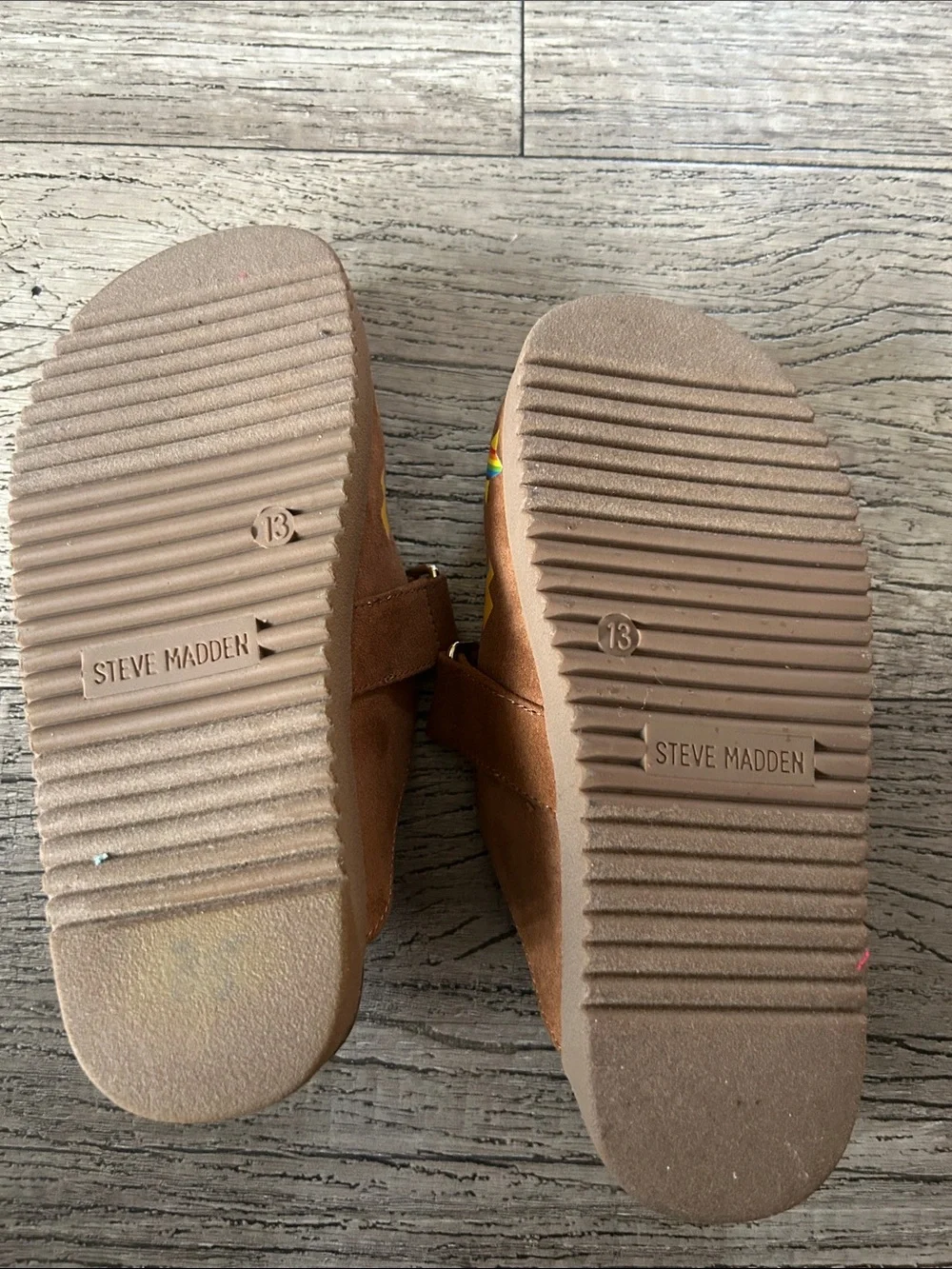 Steve Madden Brown Kids Slip-On Clogs with Colorful Sticker Motifs